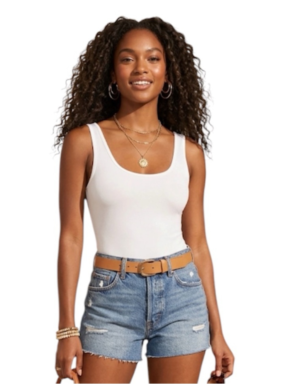 New Body Suit White Scoop Neckline and Wide Straps Size: Large